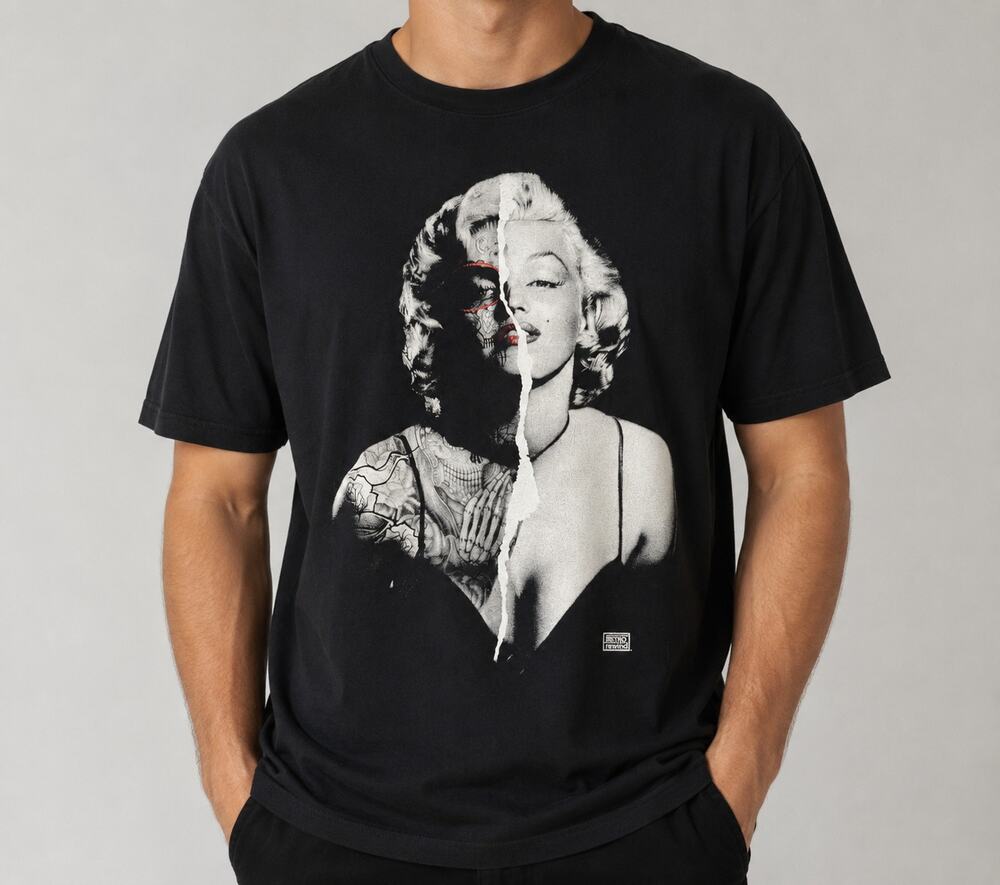 Marilyn Monroe Brooklyn Vertical T-Shirt XL Tattoo Split Face Graphic Black